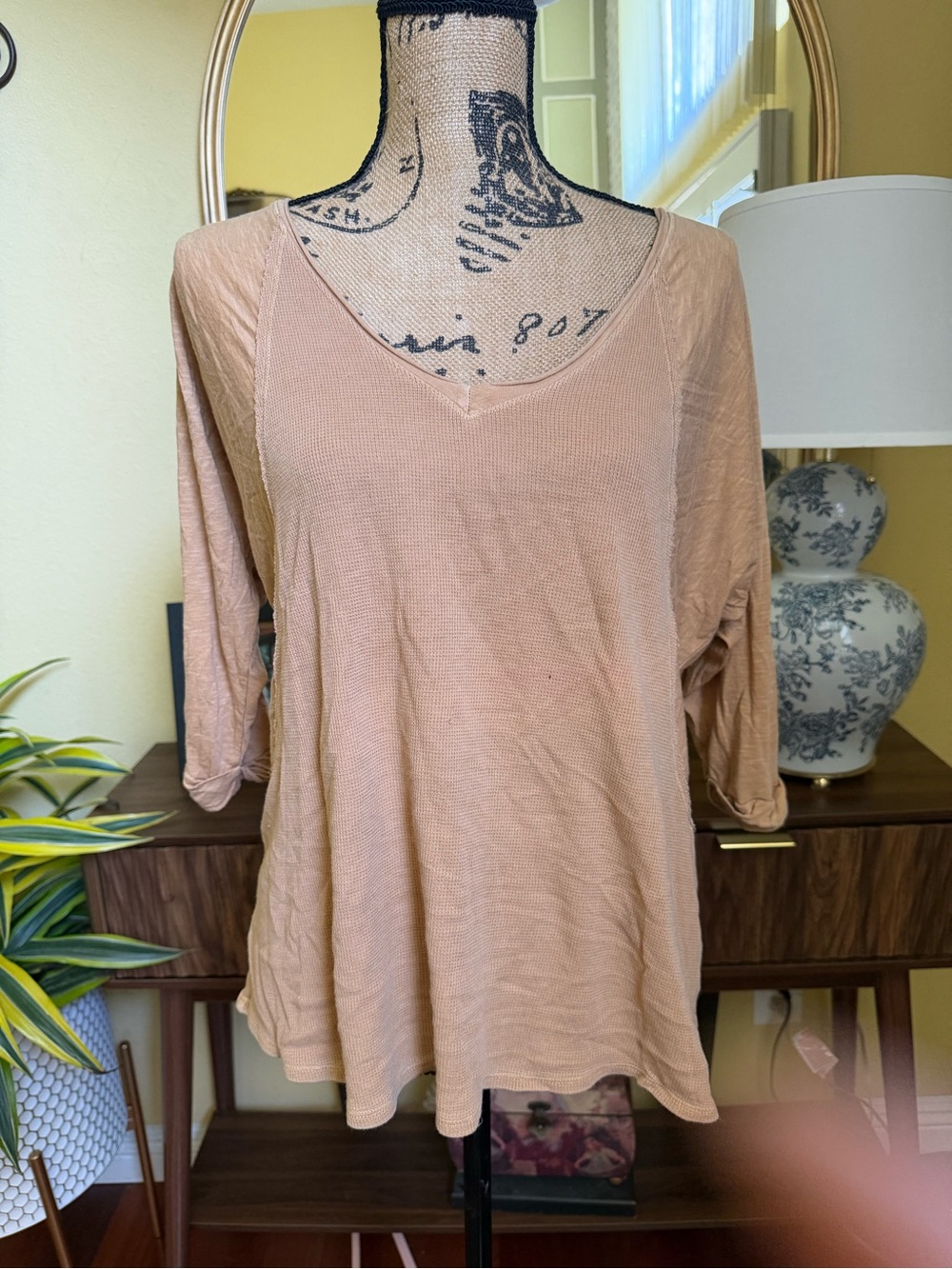 LA Made Women's Mustard Color V-Neck Long Sleeve Tunic